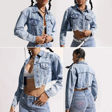 Load image into Gallery viewer, Womens Retro Slim-Fit Denim Jacket