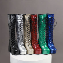 Load image into Gallery viewer, Women's Patent Leather Over-the-Knee Boots | Chunky Heel Round Toe Side Zipper