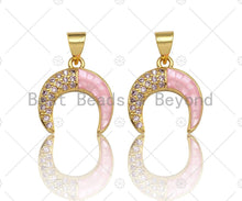 Load image into Gallery viewer, Pink Pendant/Charm, Pink Mother-of-pearl Horn Pendant, Cubic Zirconia Pendant, Gold Tone, 15x16mm, Sku#LK70