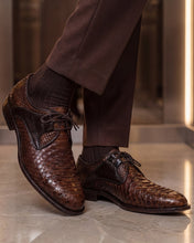 Load image into Gallery viewer, The Valmont Tan Python Leather Derby Men Shoe