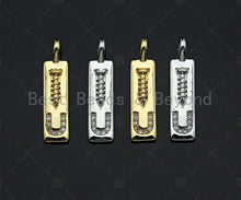 Load image into Gallery viewer, CZ Micro Pave Screw you Rectangle Pendant/Charm, Rectangle  Cubic Zirconia Pendant, Silver/Gold Tone,6x24mm,Sku#L319