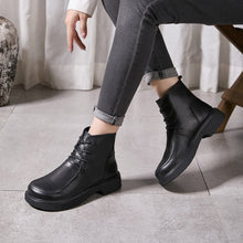 Load image into Gallery viewer, Women's High-Top Lace-Up Cowhide Leather Boots – Round Toe, Non-Slip Rubber Sole | Black &amp; Coffee