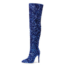 Load image into Gallery viewer, Women's Sequin Over-the-Knee Stiletto Boots – Side Zip Pointed Toe Stiletto Heels