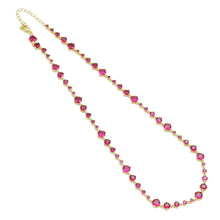 Load image into Gallery viewer, Gold Fichsia Pink Dot CZ Link Chain Necklace, Sku#A351