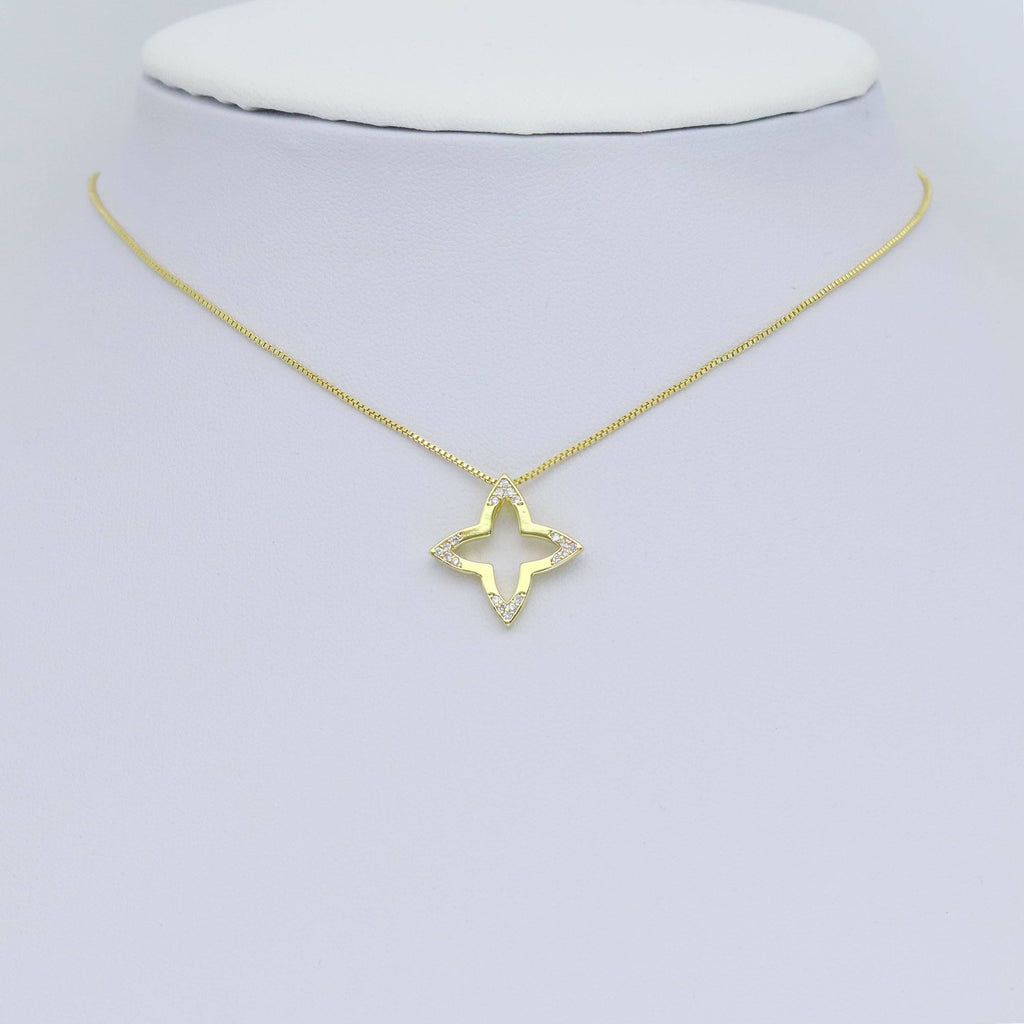 CZ Gold Silver Frame Flower Charm Pendant, Sku#A300