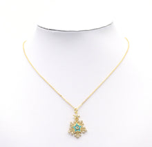 Load image into Gallery viewer, Gold CZ MOP/Turquoise Five Point Star Snowflake Charm, Sku#L702