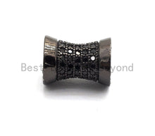 Load image into Gallery viewer, Black CZ Pave On Black Hourglass Spacer Beads, Big Large Hole beads , Cubic Zirconia Drum Barrel Space Beads, 10x8mm, SKU#C90