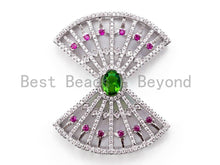 Load image into Gallery viewer, CZ Micro Pave Bow Tassel Head with Green/Red/Cobalt Gemstone in Center, Pendant/Link Connector, 41x35mm, SKU#L206