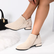 Load image into Gallery viewer, Women's Bow-Tie Pointed-Toe Chunky Heel Ankle Boots - Side Zipper Suede Boots