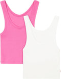 Hanes Women's Originals Rib Crop Tank Top 2-Pack, Comfywear Stretch Cotton Cropped Top