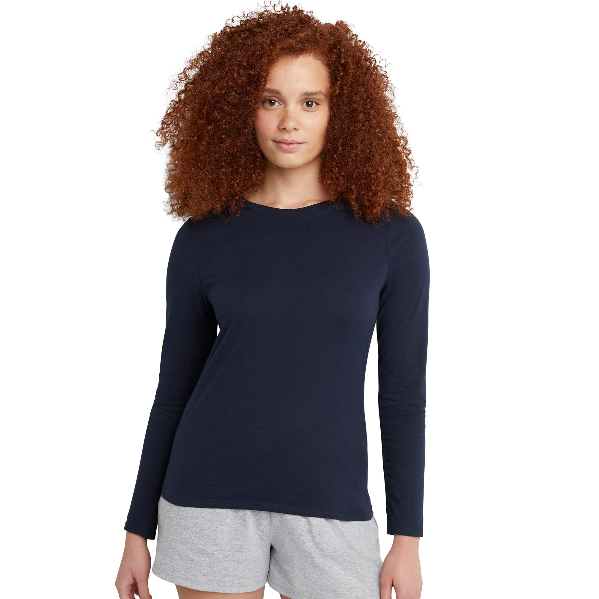 Hanes Women's Originals Long Sleeve Cotton T-Shirt, Lightweight Crewneck Tee, Modern Fit