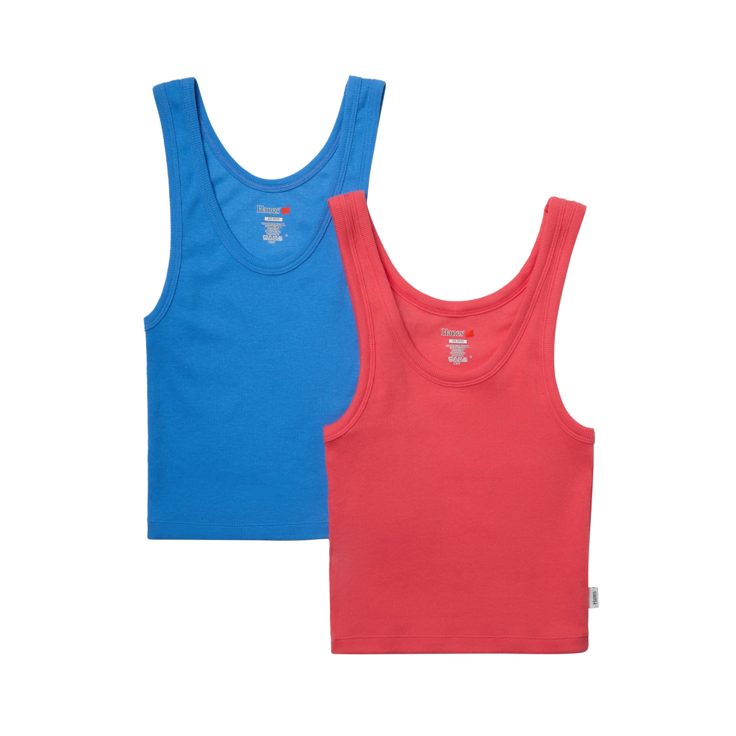 Hanes Women's Originals Rib Crop Tank Top 2-Pack, Comfywear Stretch Cotton Cropped Top