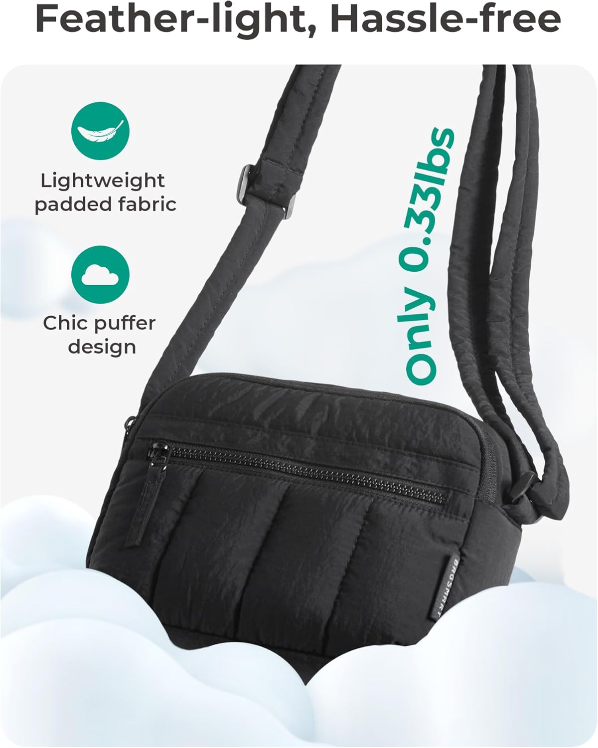BAGSMART Cross Body Purse, Mini Crossbody Bags for Women Travel Purse, Puffy Shoulder Handbag Wallet with RFID Blocking Slots, Black-small
