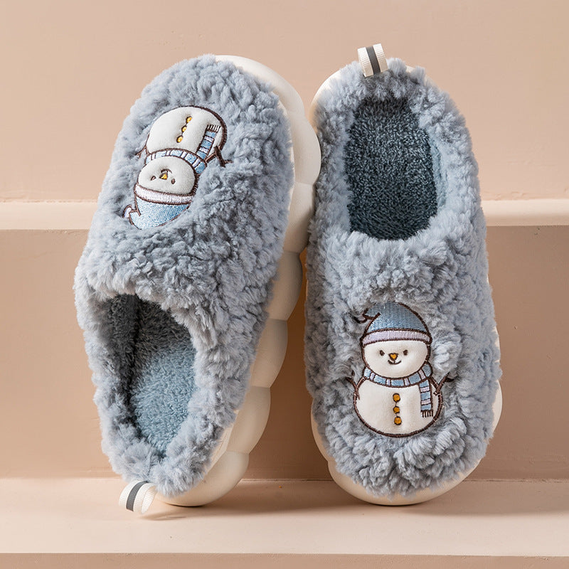 Women's Snowman Slippers - Warm Plush Winter Indoor House Shoes with Anti-Slip Sole