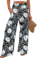 Findsweet Womens Wide Leg Pants Palazzo Casual Flowy Elastic Waist Pant Dressy Long Lounge with Pockets