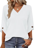 OFEEFAN 3/4 Length Sleeve Womens Tops Dressy Casual Blouses V Neck T Shirts Summer Tops Spring Outfits Loose Fit