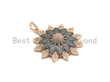 Load image into Gallery viewer, 40mm Dual Color Cz Micro Pave Flower Pendant, Cubic Zirconia Pave Floral Pendant in Gold/Rose Gold/Black/Sliver Finish,sku#F662