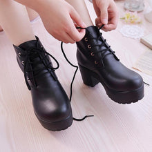 Load image into Gallery viewer, Women's Round-Toe Chunky-Sole Ankle Boots | PU Leather | Black &amp; White