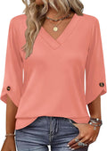 OFEEFAN 3/4 Length Sleeve Womens Tops Dressy Casual Blouses V Neck T Shirts Summer Tops Spring Outfits Loose Fit