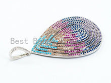 Load image into Gallery viewer, CZ Micro Pave Mixed Color Teardrop  Pendant, Cubic Zirconia Pendant, Colored CZ Pave in Gold/Silver/Rose Gold Finish, 60x31mm, SKU#F183