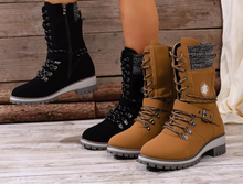 Load image into Gallery viewer, Women's Lace-Up Ankle Combat Boots – PU Leather Low Heel Military Style