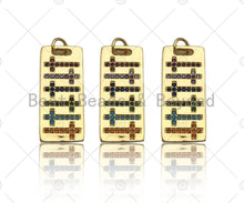 Load image into Gallery viewer, Colorful CZ Micro Pave Cross On Rectangle Shape Pendant, Cubic Zirconia Rectangle Pendant, Gold Tone Pendant, 10x24mm, sku#LK179