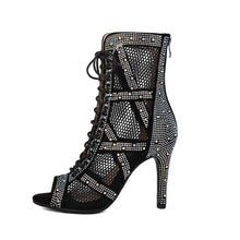Load image into Gallery viewer, Women's Sparkling Rhinestone Mesh High Heels – Satin Dance &amp; Evening Shoes