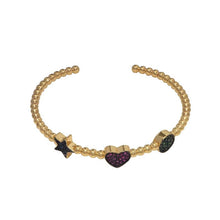 Load image into Gallery viewer, Gold Heart Five Star Beads Adjustable Bracelet, Sku#LD398