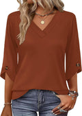 OFEEFAN 3/4 Length Sleeve Womens Tops Dressy Casual Blouses V Neck T Shirts Summer Tops Spring Outfits Loose Fit