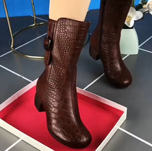Load image into Gallery viewer, Women's Velvet-Lined Mid-Calf Fashion Boots | Chunky Heel Side Zipper | Fall Winter