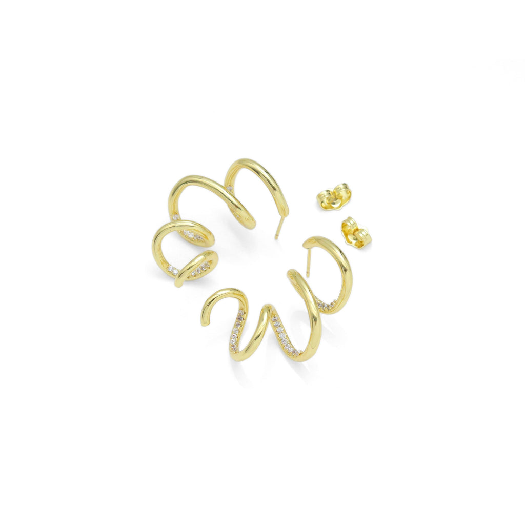 Clear CZ Gold Silver Spiral Swirl Earrings, Sku#A259