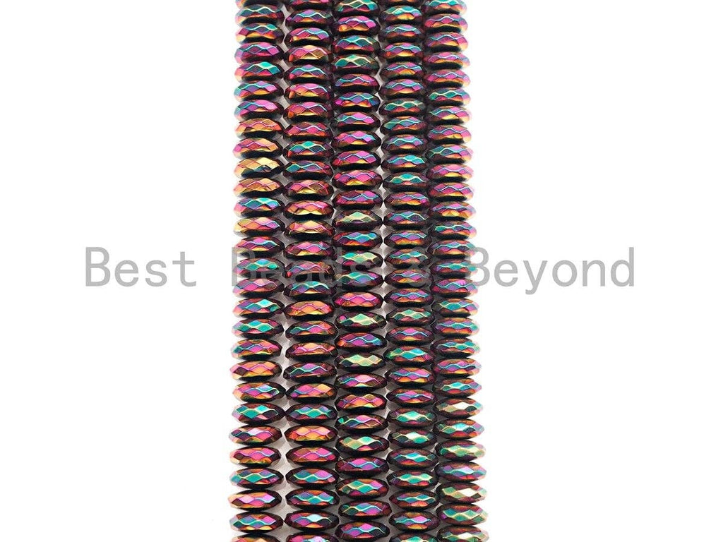 NEW Titanium Red Green Multicolor Hematite, Rondelle Faceted 6mm/8mm/10mm, Natural Hematite beads, 15.5 Full Strand, S127