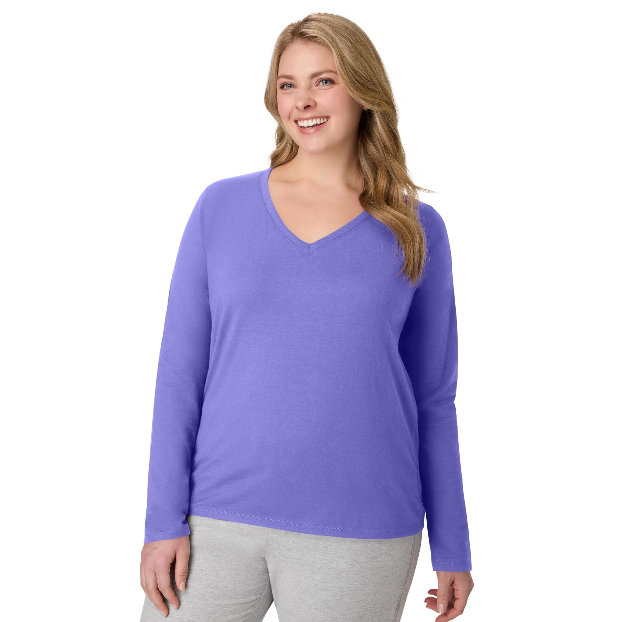 Hanes Women's Long Sleeve Cotton V-Neck T-Shirt, Lightweight V-Neck Tee, Modern Fit