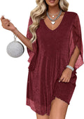 Women's Sparkly Cocktail Dresses for Wedding Guest Flutter Sleeve Loose Chiffon Party Dress (XS-XL)