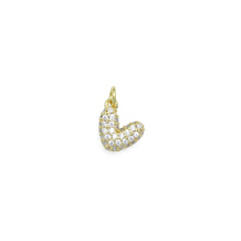 Load image into Gallery viewer, Clear CZ Gold puffy Heart Charm Pendant, Sku#LK1107