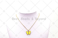 Load image into Gallery viewer, CZ Micro Pave Enamel Colorful Butterfly with Rose flower on Back Side Shape Pendant, 18K Gold FilledButterfly Charm,Sku#FH182