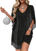 Women's Sparkly Cocktail Dresses for Wedding Guest Flutter Sleeve Loose Chiffon Party Dress (XS-XL)