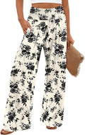 Findsweet Womens Wide Leg Pants Palazzo Casual Flowy Elastic Waist Pant Dressy Long Lounge with Pockets