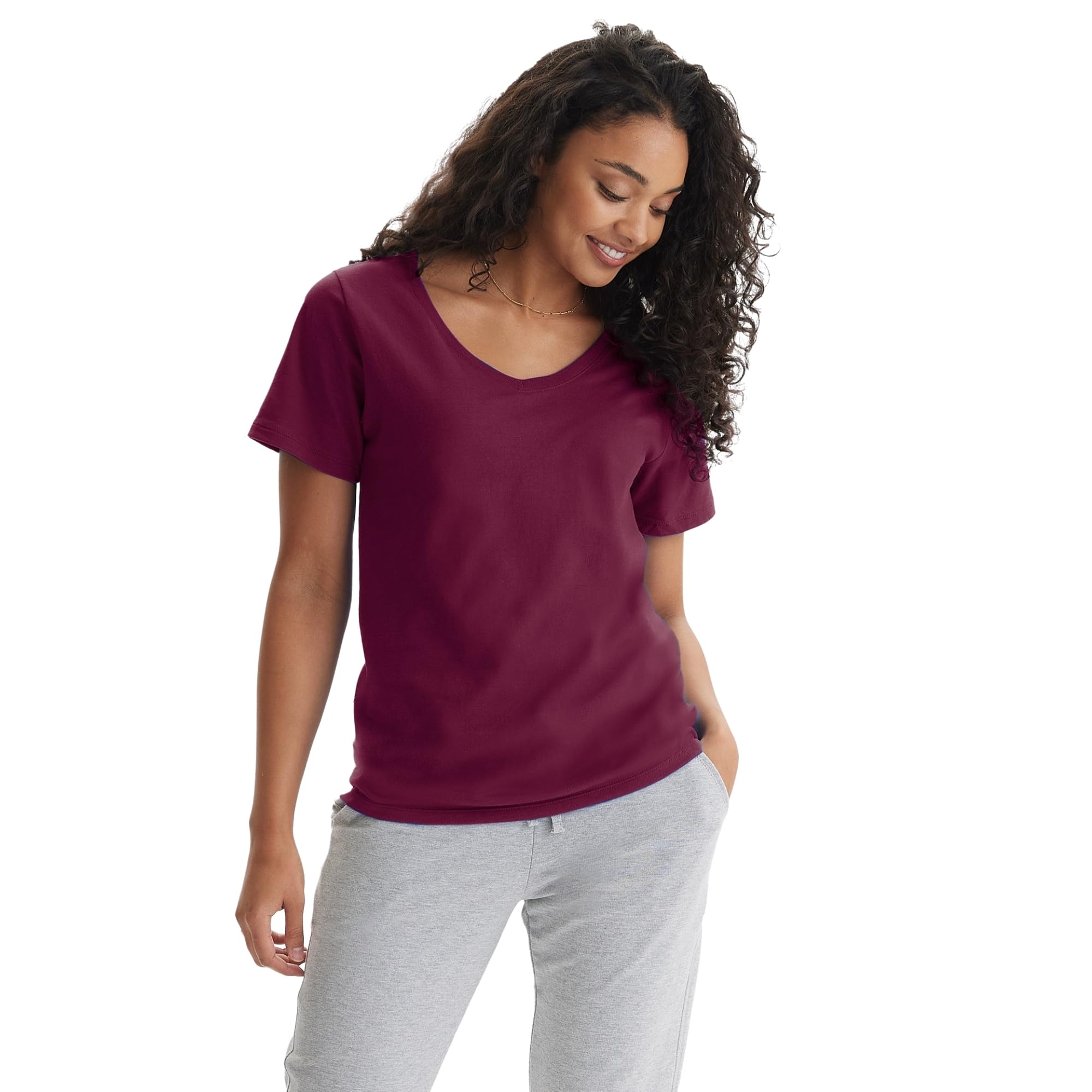 Hanes Women's Perfect-T V-neck T-shirt, Cotton Short Sleeve Tee for Women, 1 or 2-Pack