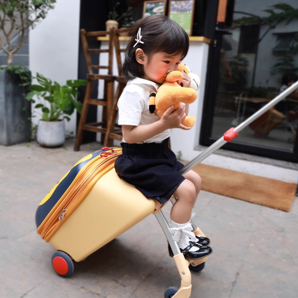 2-in-1 Kids Ride-On Travel Suitcase & Stroller | Anime Canvas Carry-On with Brake Wheels | Expandable 45L