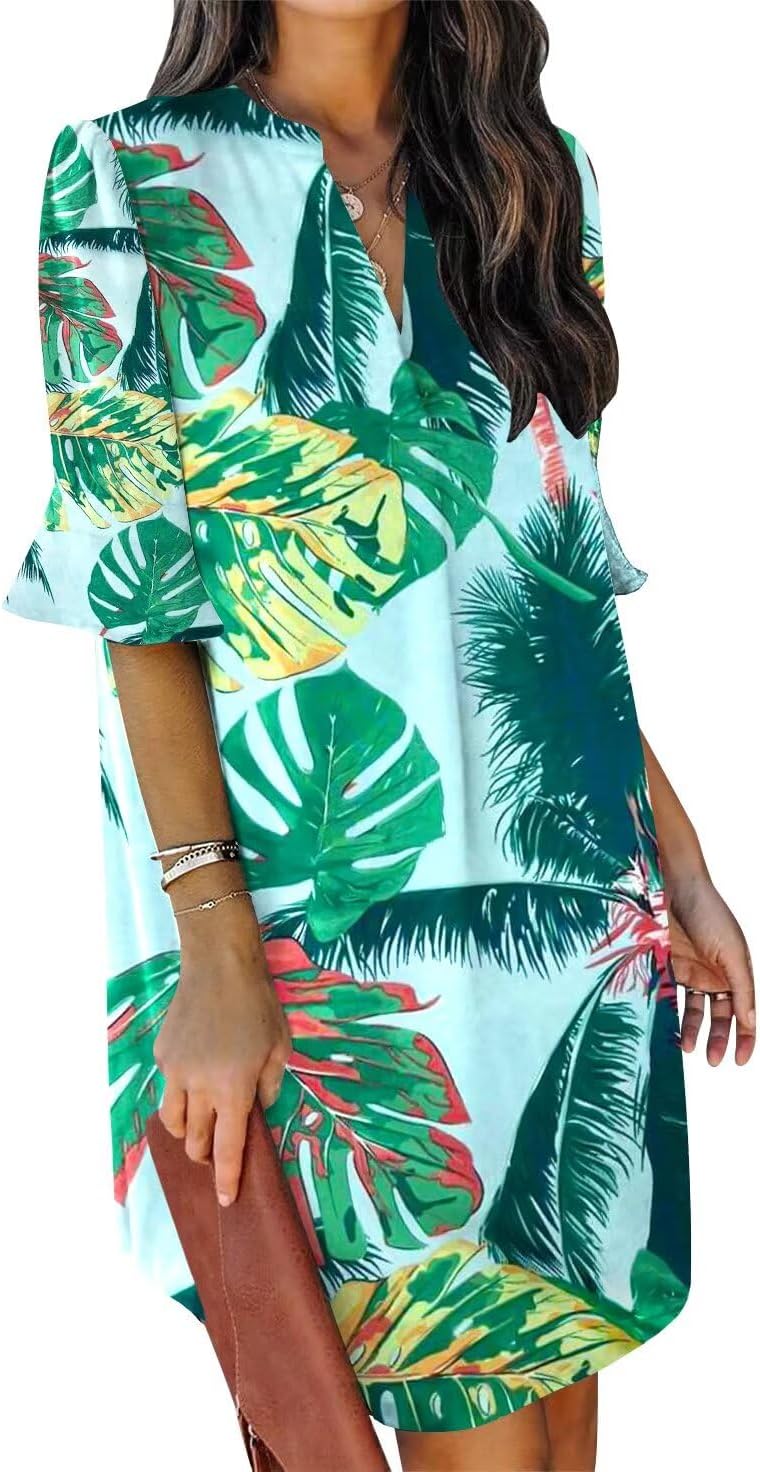 QACOHU women's floral ruffle sleeve dress