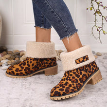 Load image into Gallery viewer, Women's Leopard Print Plush Lined Boots | Mid Heel Slip-On Suede Boots with Warm Faux Fur Lining