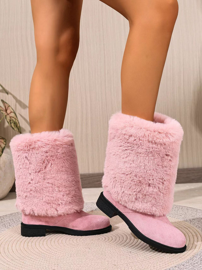 Women's Chunky Heel Snow Boots – Faux Fur Lined Mid-Calf Winter Boots