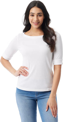 Gloria Vanderbilt Women's Alanis Boat Neck Knit Tee Shirt with Elbow Sleeves Standard