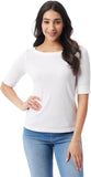 Gloria Vanderbilt Women's Alanis Boat Neck Knit Tee Shirt with Elbow Sleeves Standard