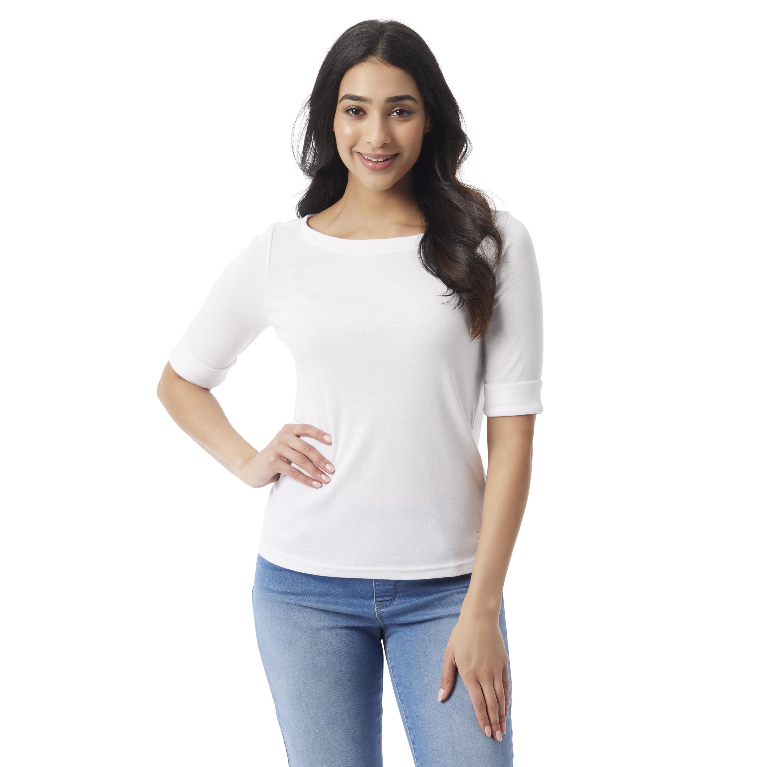 Gloria Vanderbilt Women's Alanis Boat Neck Knit Tee Shirt with Elbow Sleeves Standard