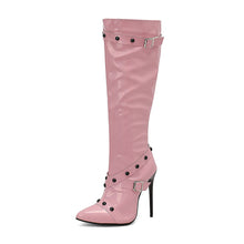 Load image into Gallery viewer, Women's Stiletto Heel Rivet Long Boots - Pointed Toe High Shaft Side Zipper Boots