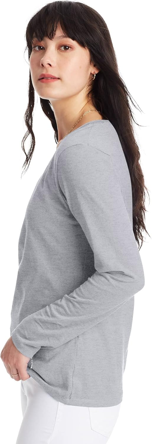 Hanes Women's Long Sleeve Cotton V-Neck T-Shirt, Lightweight V-Neck Tee, Modern Fit