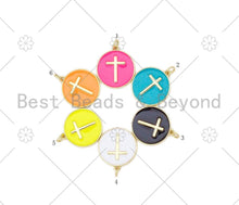 Load image into Gallery viewer, Gold Filled Colorful Enamel Cross On Round Coin Shape Pendant, 18K Gold Filled Enamel Charm,Enamel Jewelry, Cross Charm,18x20mm,sku#L598