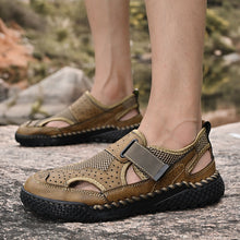 Load image into Gallery viewer, Men's Breathable Leather Mesh Closed-Toe Sandals with Velcro Strap - Genuine Leather &amp; Rubber Sole